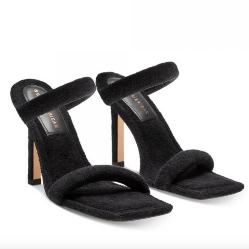 Good American Terry Square Toe Strappy Heeled Sandals In Black Size 11 New - Picture 1 of 14